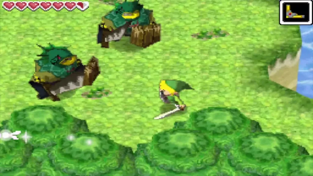 Link circling the two Zora Warriors on the grass Link circling the two Zora Warriors on the grass
