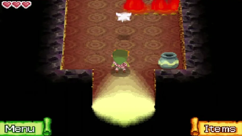 Link entering the dark first room of the temple beside a pot Link entering the dark first room of the temple beside a pot