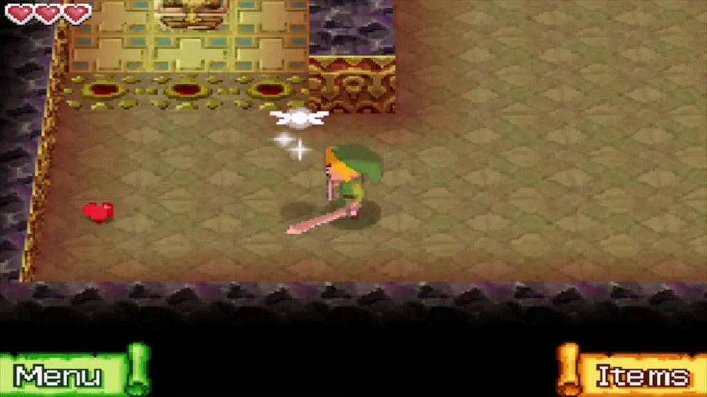 Link with his sword drawn in the room where the chest appears Link with his sword drawn in the room where the chest appears