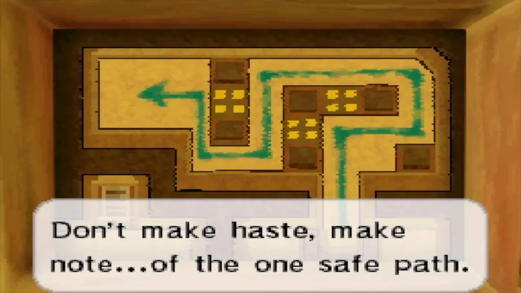 The wall picture showing the one safe route through the maze The wall picture showing the one safe route through the maze
