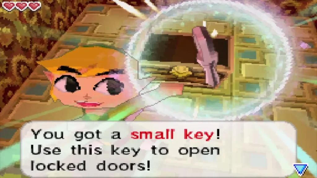 Link holding up a small key from the chest Link holding up a small key from the chest