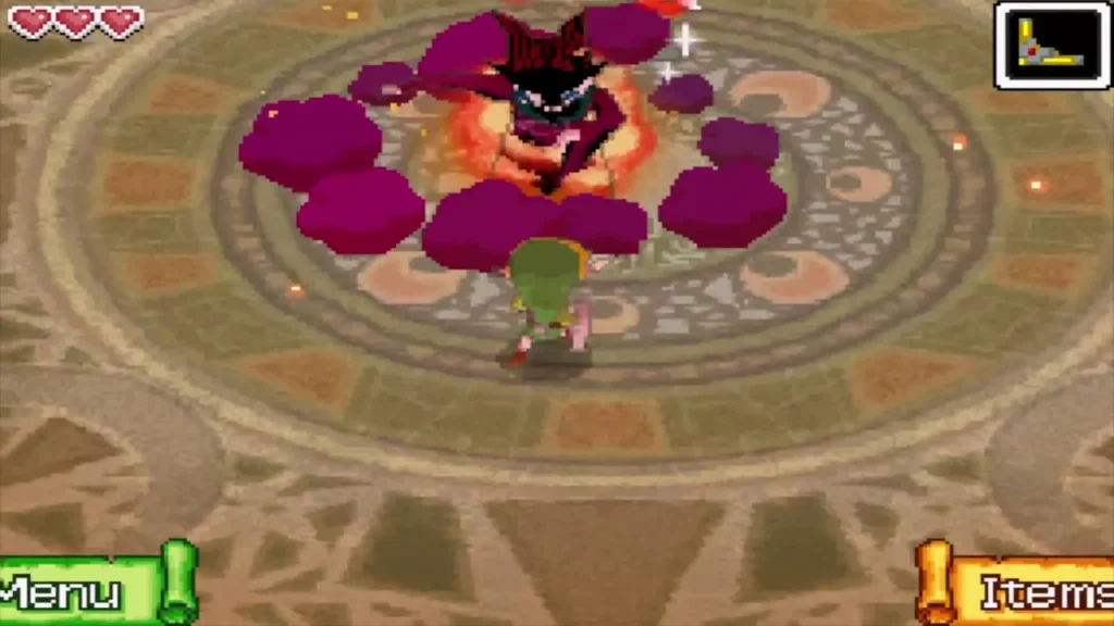 Blaaz merging back together in a burst of purple smoke as Link runs up Blaaz merging back together in a burst of purple smoke as Link runs up