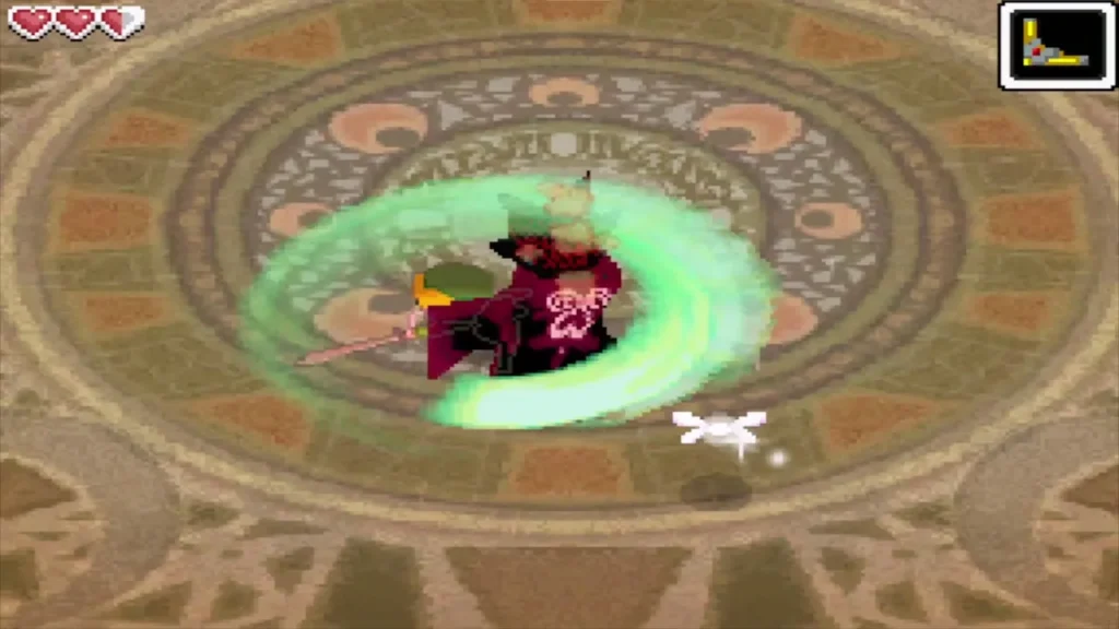Link hitting Blaaz with a green spin attack Link hitting Blaaz with a green spin attack
