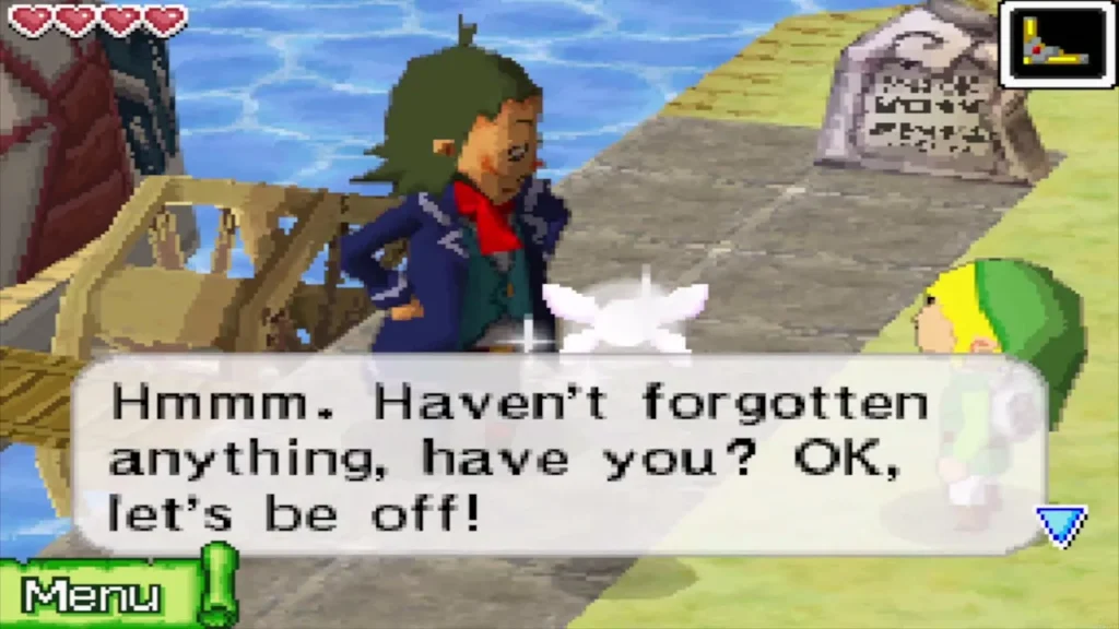 Linebeck asking whether Link has forgotten anything before setting off Linebeck asking whether Link has forgotten anything before setting off
