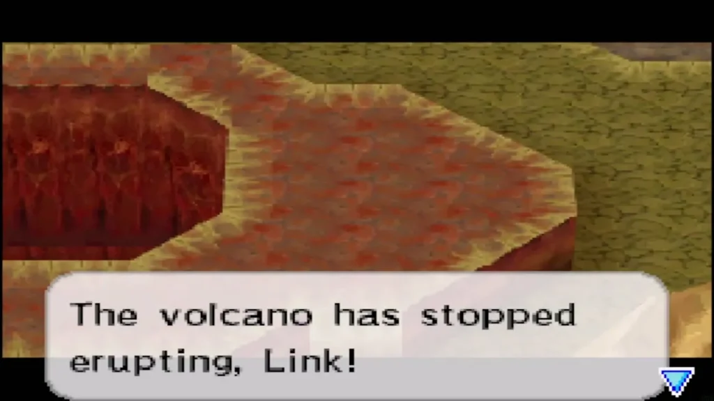 A message that the volcano has stopped erupting now that the temple is cleared A message that the volcano has stopped erupting now that the temple is cleared