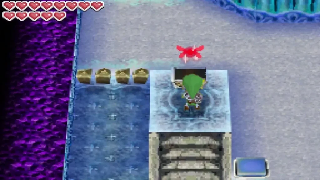 Link on the 3F platform above the stairs where the Wisdom Gem chest sits Link on the 3F platform above the stairs where the Wisdom Gem chest sits