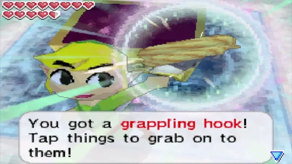 Link holding up the Grappling Hook with the full You got a grappling hook box Link holding up the Grappling Hook with the full You got a grappling hook box
