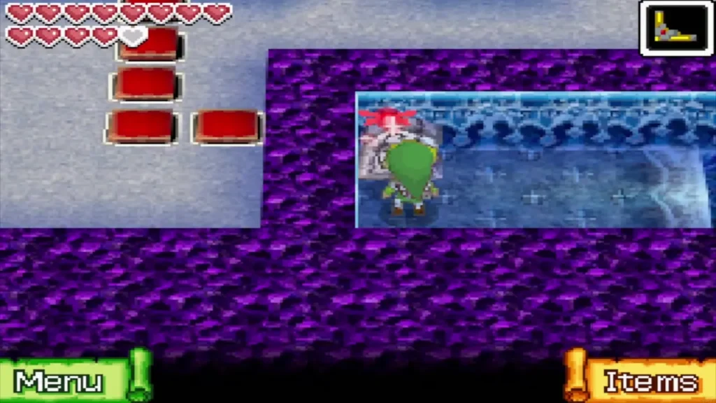 Link on a 3F ledge beside a row of red blocks Link on a 3F ledge beside a row of red blocks