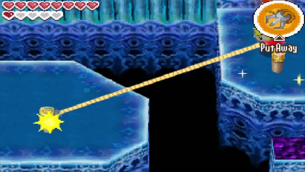 A tightrope pulled taut to a wooden peg across a gap on B1 A tightrope pulled taut to a wooden peg across a gap on B1