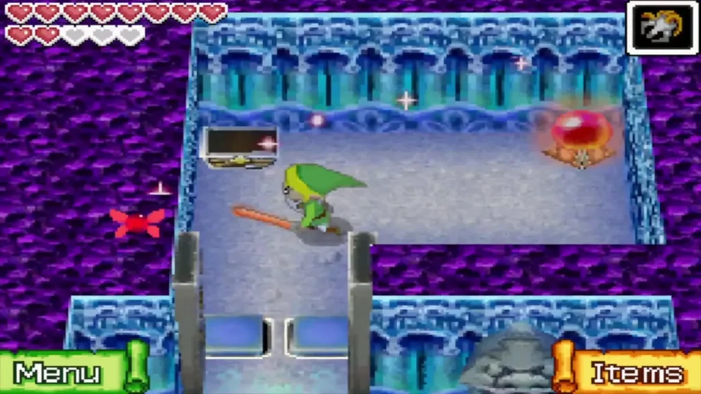 Link in the key room by the open chest and the red crystal switch Link in the key room by the open chest and the red crystal switch