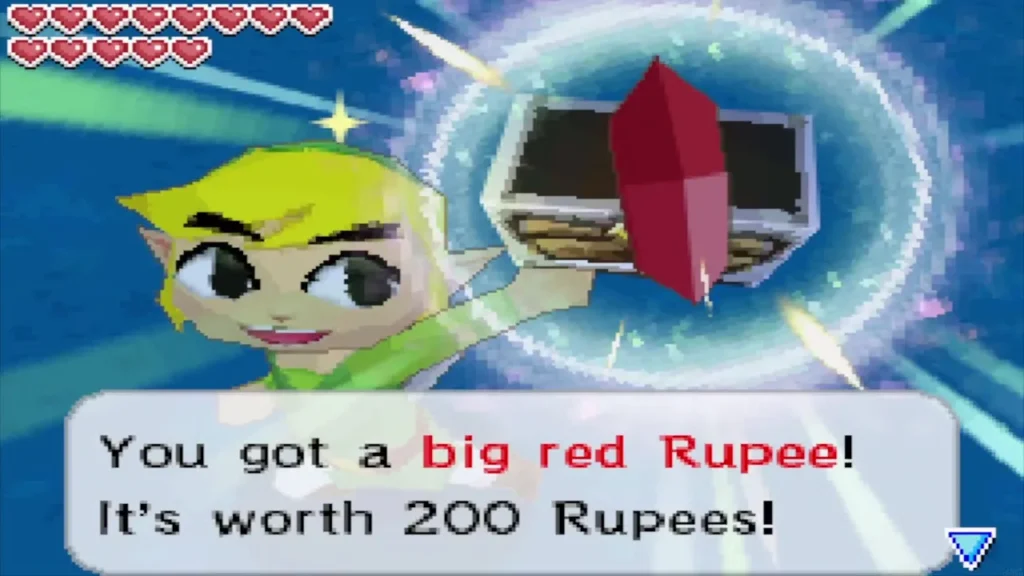 Link holding up a big red Rupee worth 200 Rupees Link holding up a big red Rupee worth 200 Rupees
