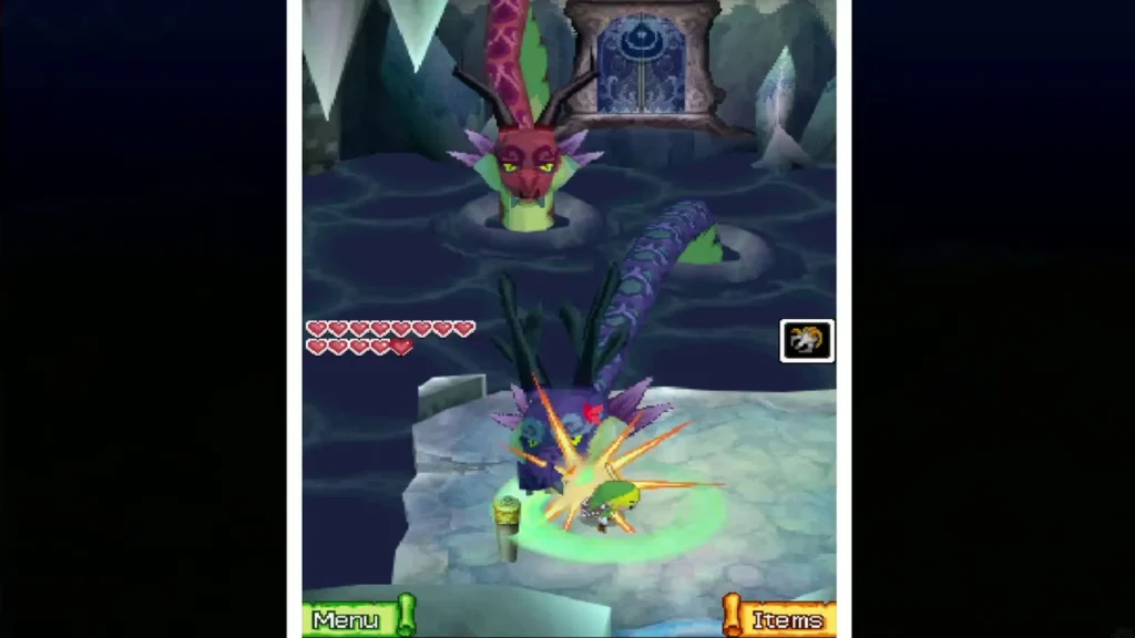 Link slashing a Gleeok head with his sword Link slashing a Gleeok head with his sword