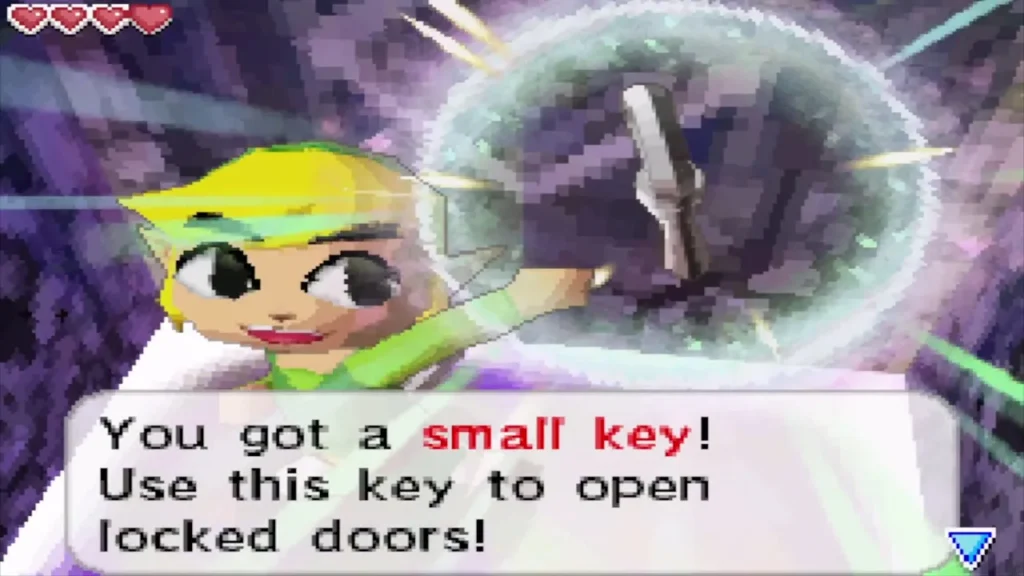 Link holding up a small key with the 'You got a small key' message Link holding up a small key with the 'You got a small key' message