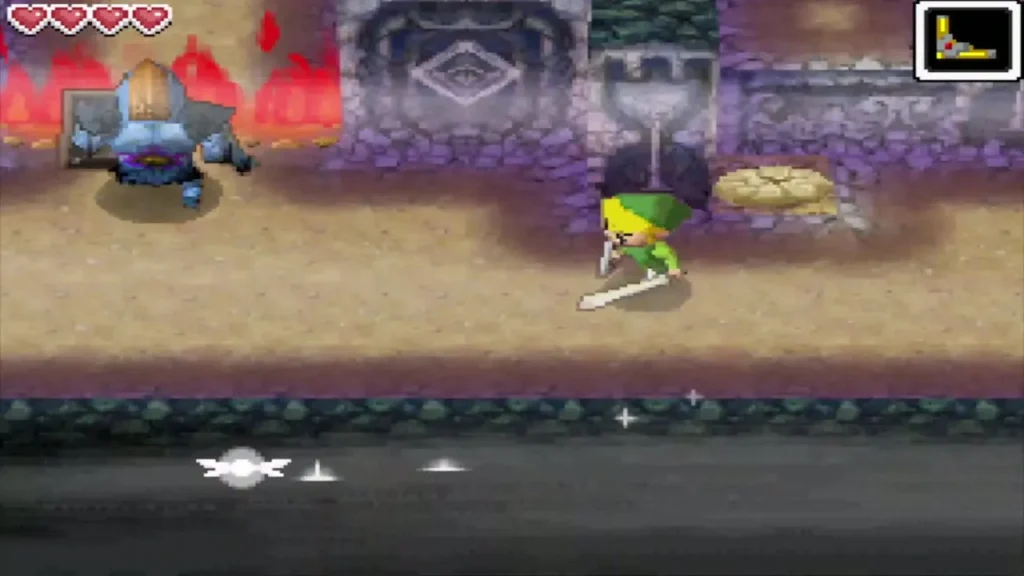Link on the first floor with a wall of flames and a Phantom in the distance Link on the first floor with a wall of flames and a Phantom in the distance