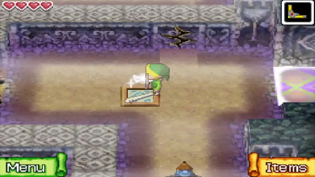 Link standing on a floor switch on B2 with his sword out Link standing on a floor switch on B2 with his sword out
