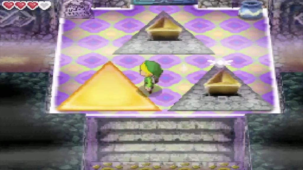 Link beside a Force Gem set on a pedestal in the pedestal room Link beside a Force Gem set on a pedestal in the pedestal room