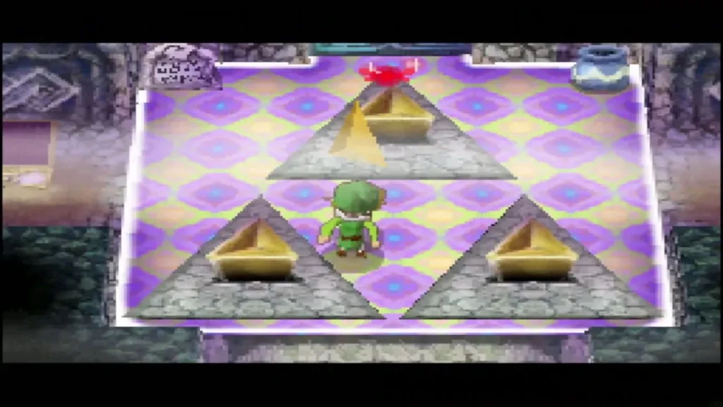 Link stands among three pyramid pedestals on B3 Link stands among three pyramid pedestals on B3