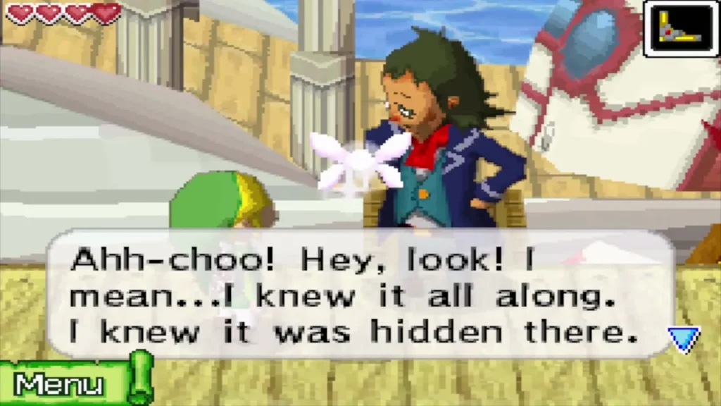 Linebeck sneezing after the dust is blown off and a hidden mark appears Linebeck sneezing after the dust is blown off and a hidden mark appears