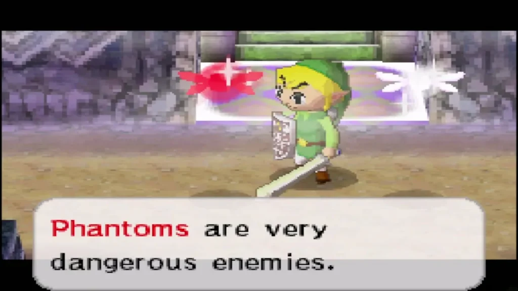 Link on a Safe Zone on B1 as Leaf warns that Phantoms are very dangerous enemies Link on a Safe Zone on B1 as Leaf warns that Phantoms are very dangerous enemies
