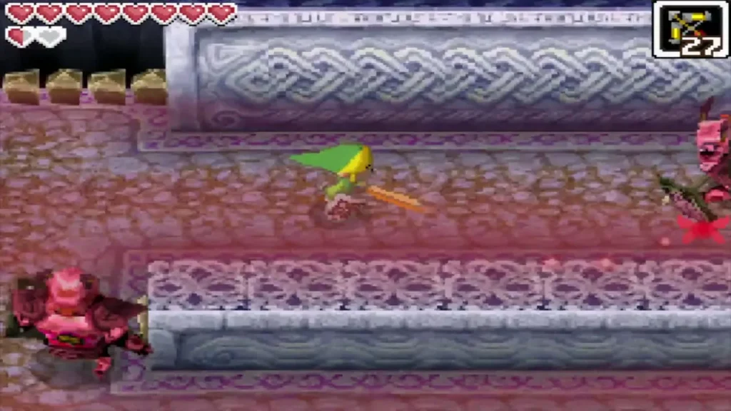 Link running along a B6 corridor with Phantoms nearby toward the treasure map chest Link running along a B6 corridor with Phantoms nearby toward the treasure map chest