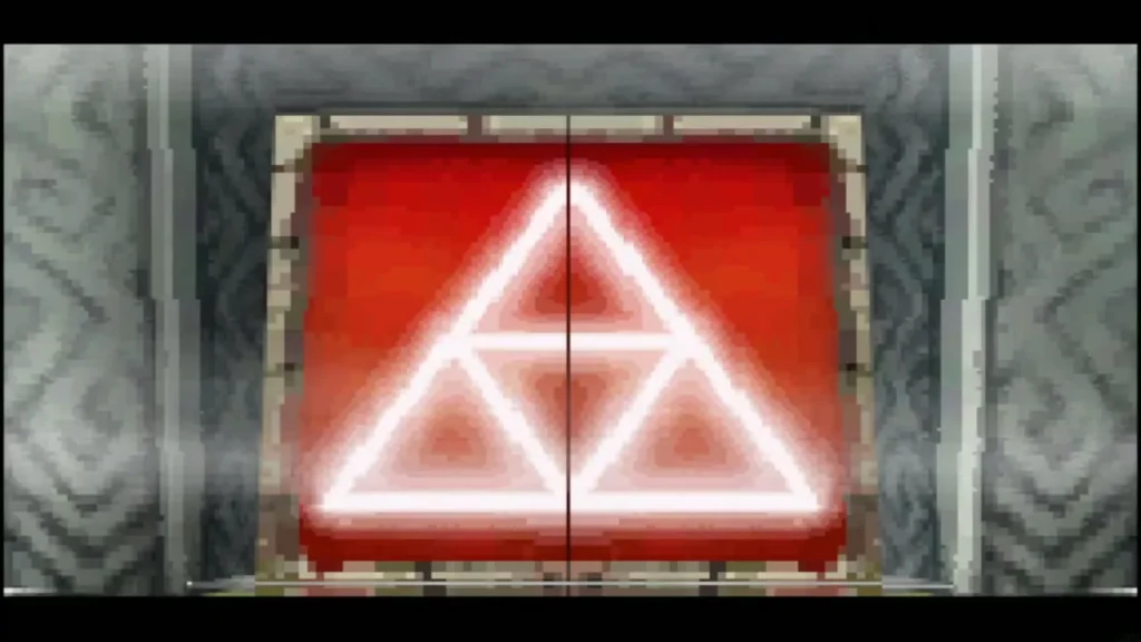 The red door glowing with the Triforce crest after the drawing The red door glowing with the Triforce crest after the drawing