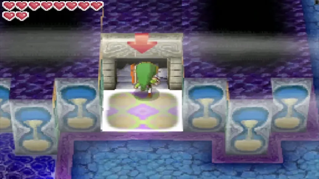 Link at the stairs leading down toward B8 between blue hourglass tiles Link at the stairs leading down toward B8 between blue hourglass tiles
