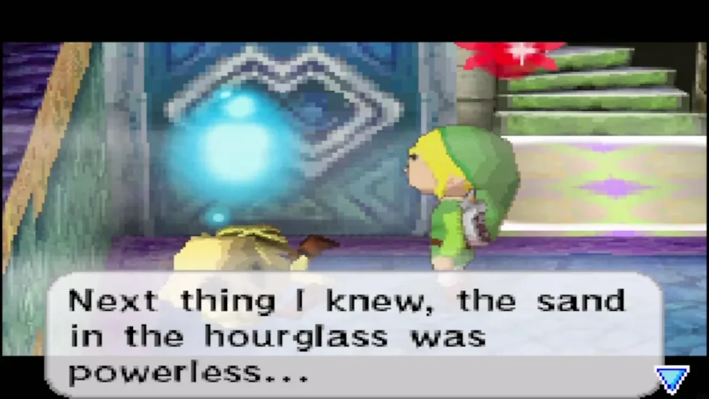 A skull telling Link the sand in the hourglass became powerless A skull telling Link the sand in the hourglass became powerless