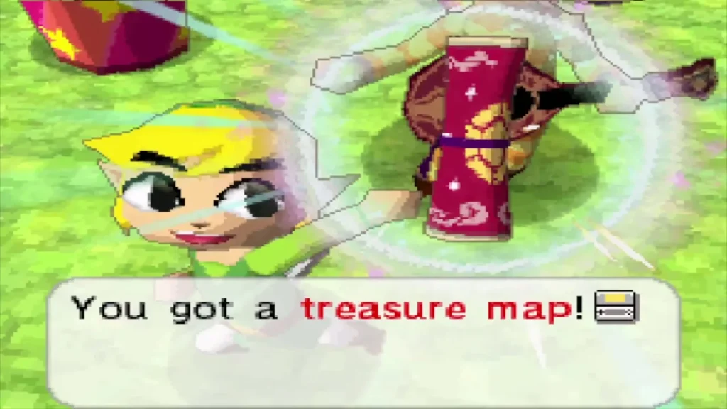 Link holding up the treasure map Freedle gave him Link holding up the treasure map Freedle gave him