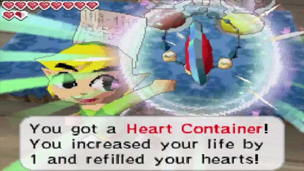 Link holding up the Heart Container bought from Beedle Link holding up the Heart Container bought from Beedle