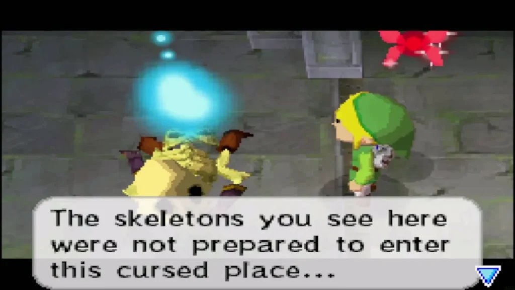 The skeleton adventurer speaking about the cursed temple The skeleton adventurer speaking about the cursed temple