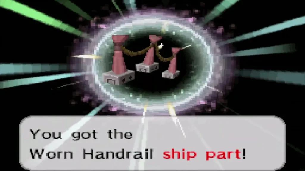 Link receives the Worn Handrail ship part from Linebeck's gift Link receives the Worn Handrail ship part from Linebeck's gift