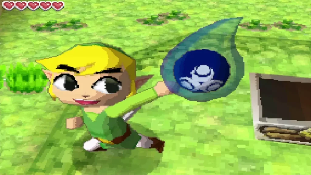 Link lifting the Wisdom Gem from the chest on Zauz's Island Link lifting the Wisdom Gem from the chest on Zauz's Island