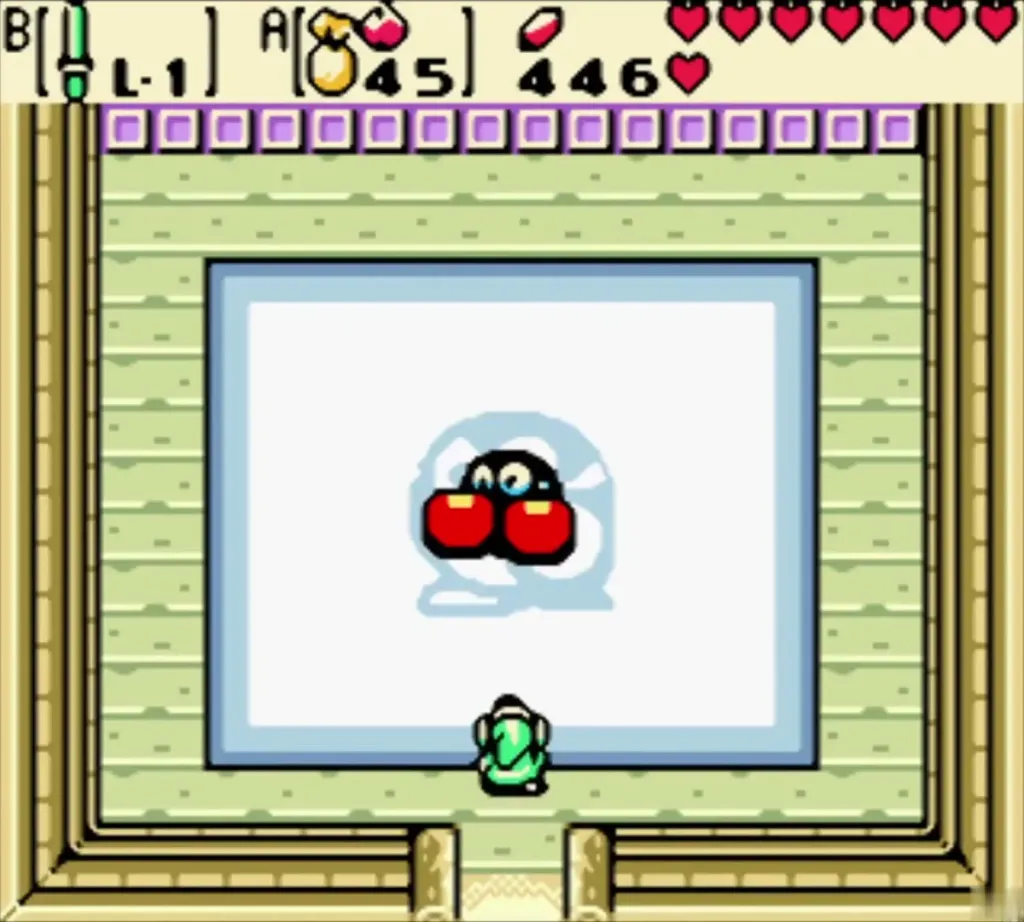 Link at the bottom edge of Blaino's gym ring with Blaino inside Link at the bottom edge of Blaino's gym ring with Blaino inside