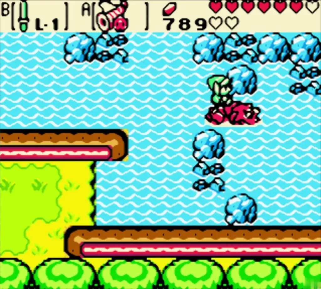 Link riding Dimitri across a river with Dimitri as the mount Link riding Dimitri across a river with Dimitri as the mount