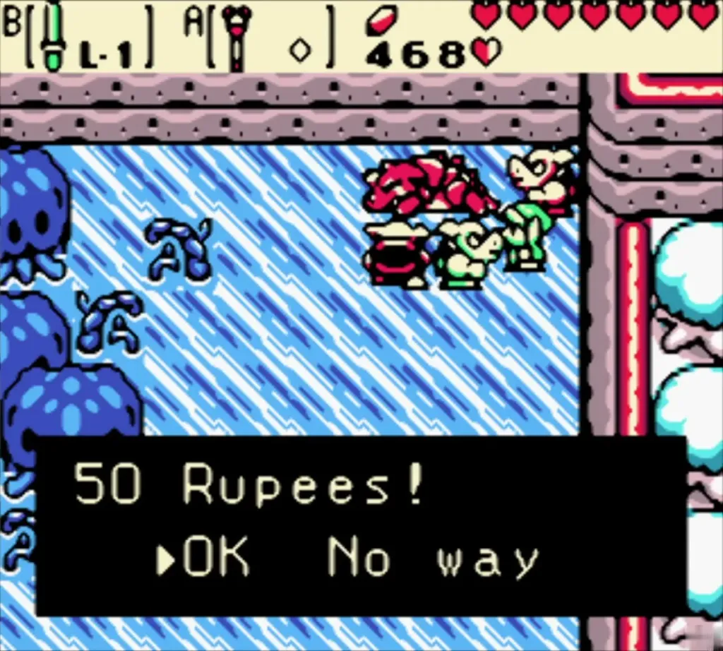 The Pig Moblins ask for 50 Rupees with the OK and No way choice The Pig Moblins ask for 50 Rupees with the OK and No way choice