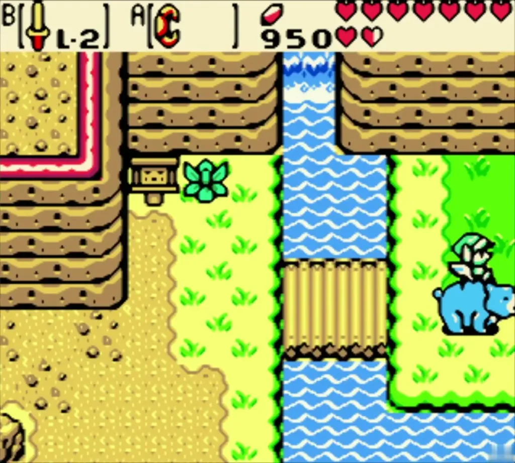 Link riding Moosh beside the river and wooden bridge near the waterfalls Link riding Moosh beside the river and wooden bridge near the waterfalls