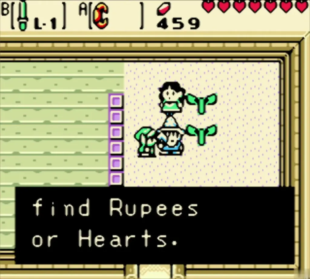 Blossom telling Link that Gasha Nuts can hold Rupees or Hearts