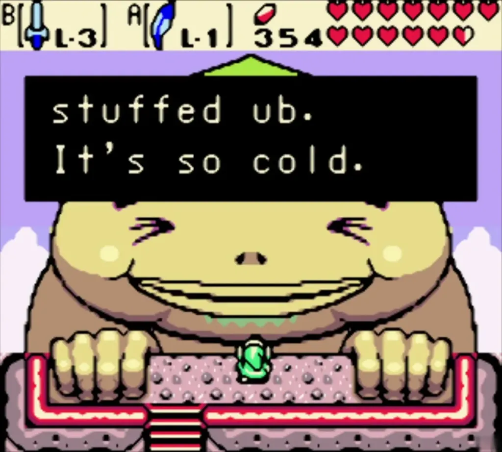 Biggoron saying It is so cold in his room on Goron Mountain