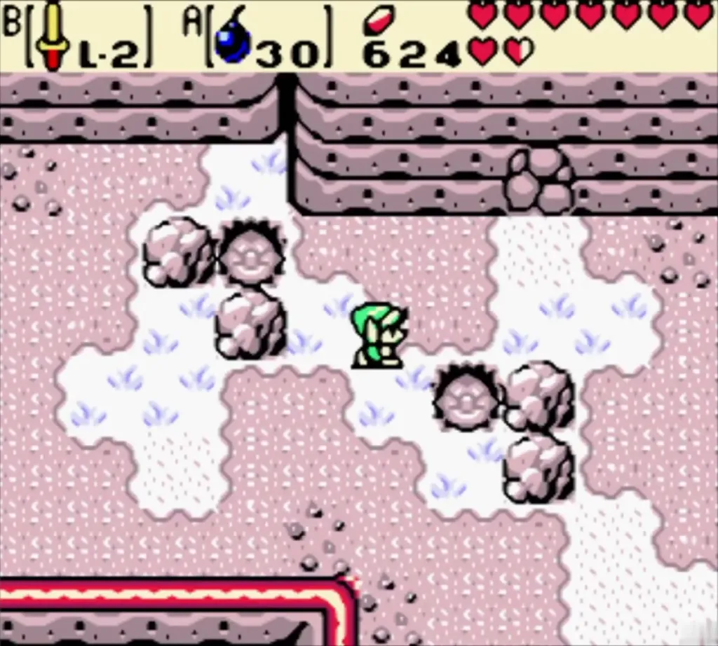 Link walking through the snow on Goron Mountain