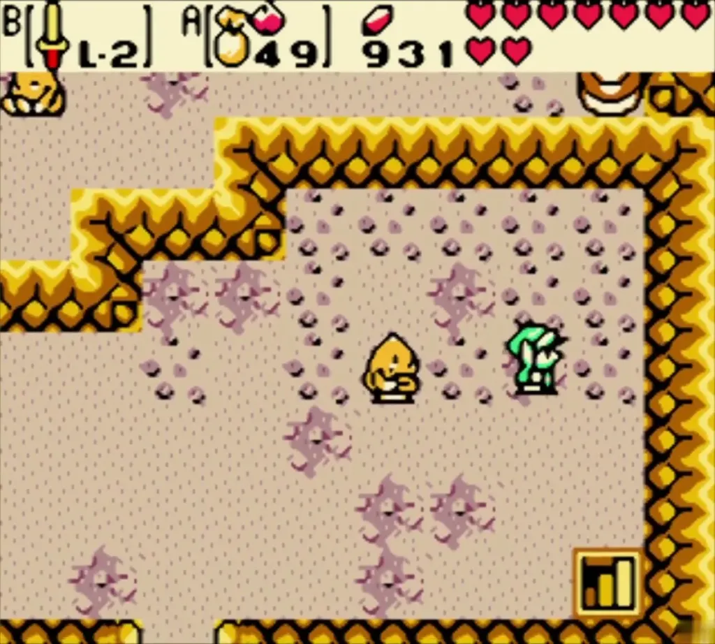 Link talking with a Goron inside the mountain cave