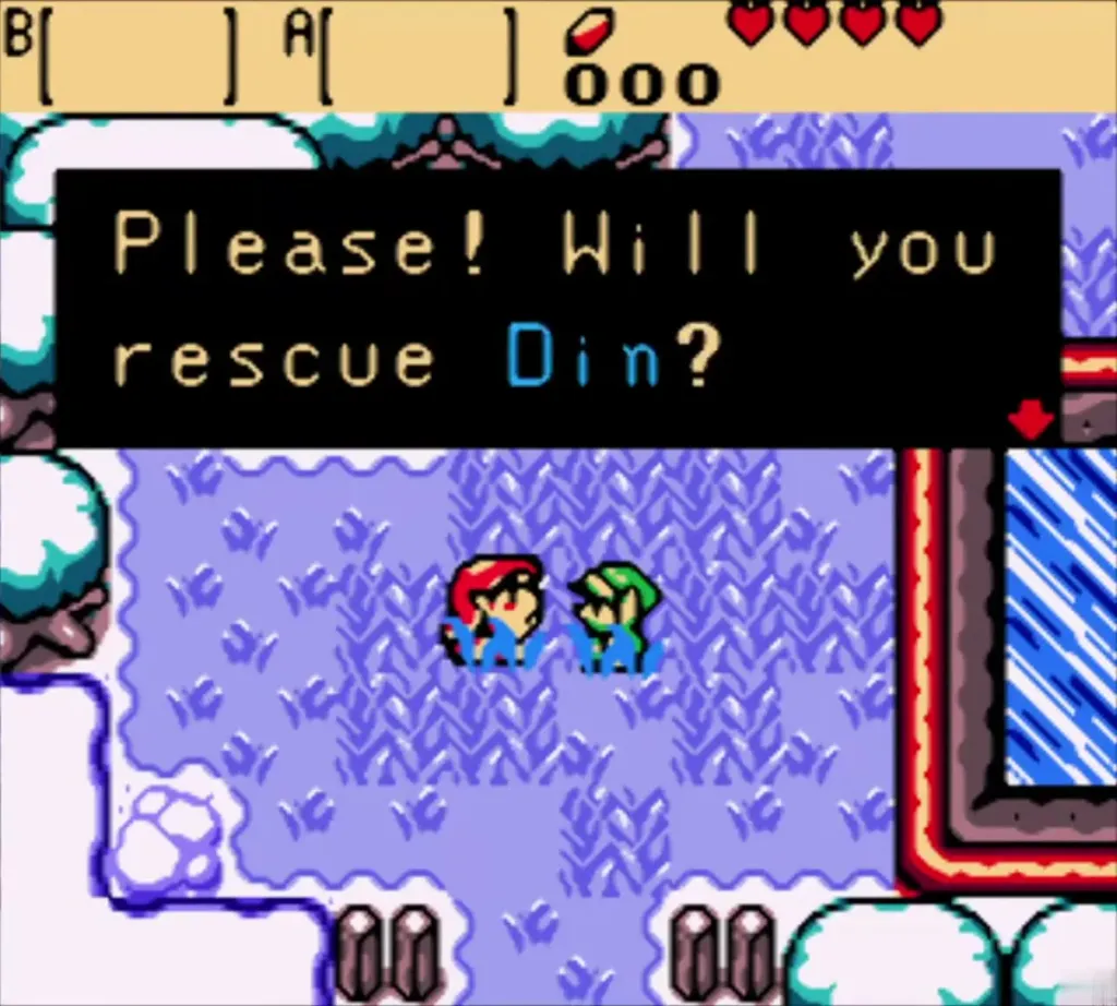 Impa asking Link Will you rescue Din? in the snowy field