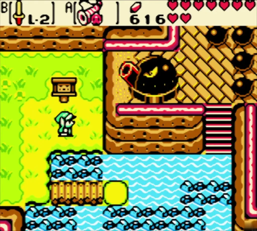 Link at the sandy fort below the Great Moblin's cannon