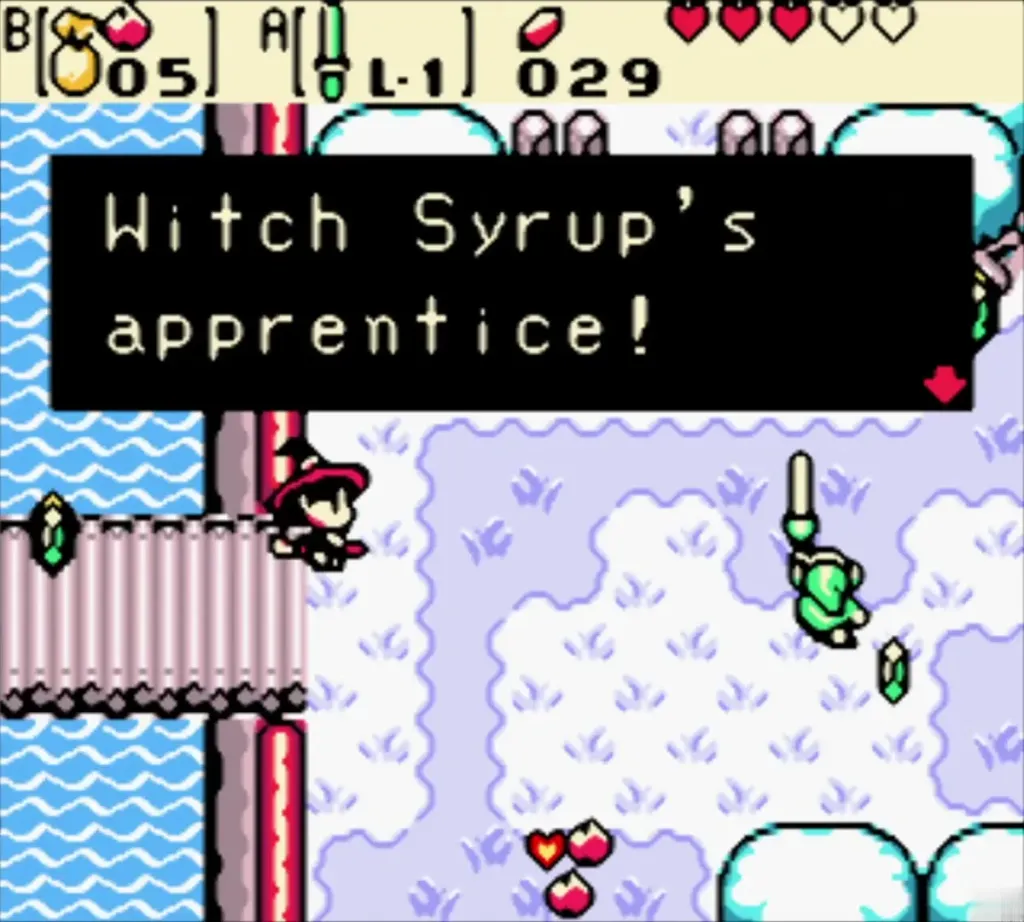 Maple on the winter bridge with the message Witch Syrup's apprentice! beside Link