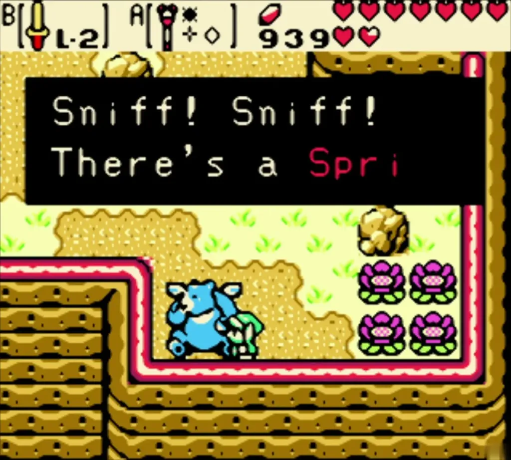 Moosh the blue bear sniffing with the text Sniff! Sniff! There's a Spring tree