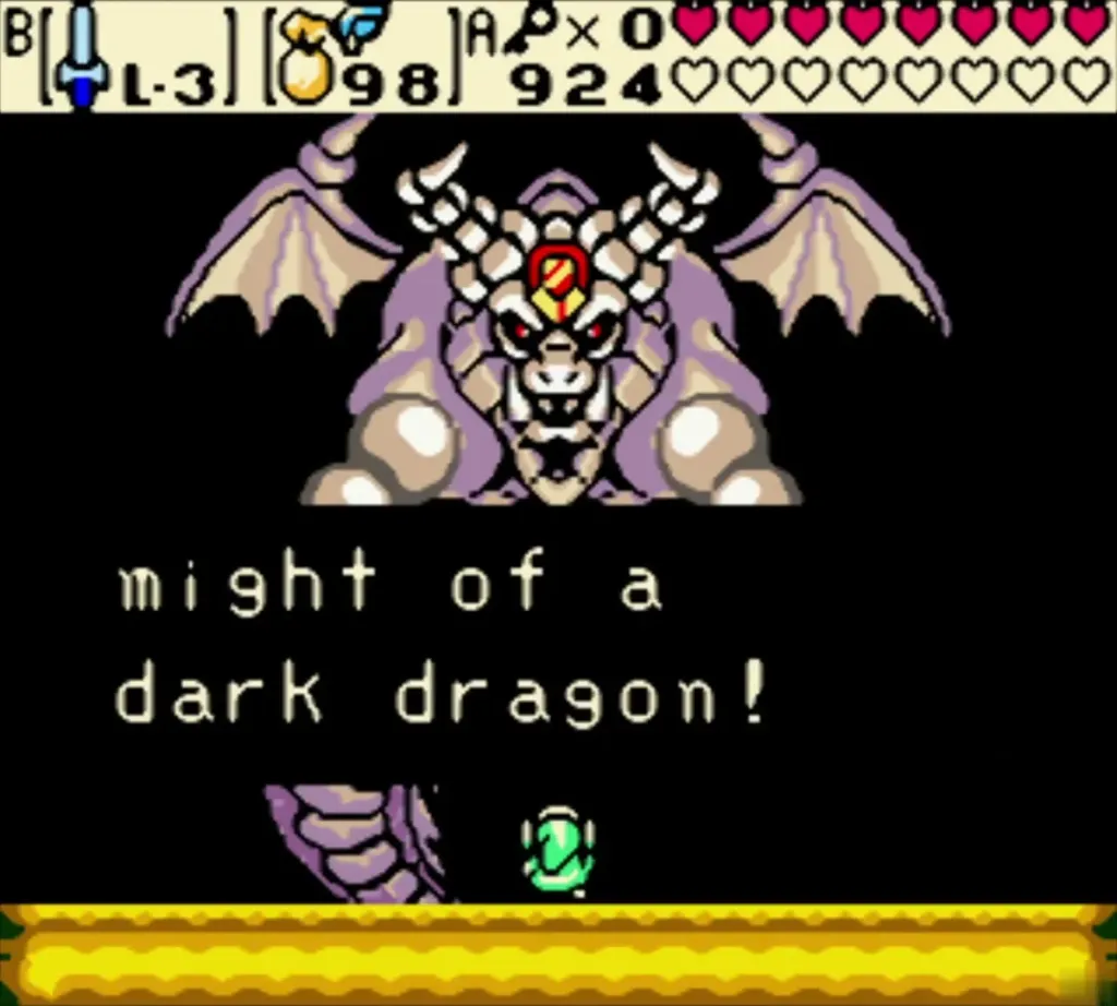 Onox transformed into a dark dragon towering over Link