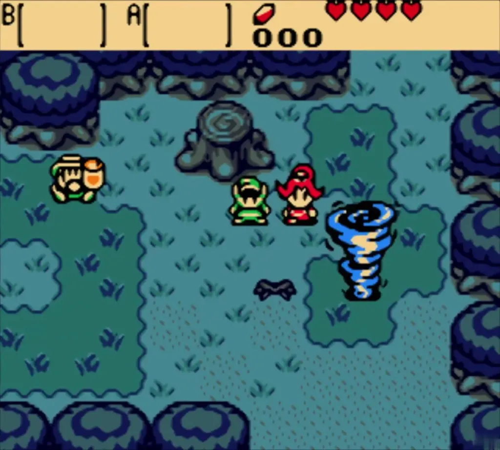 Onox's blue tornado swirling beside Din and Link in the dark forest