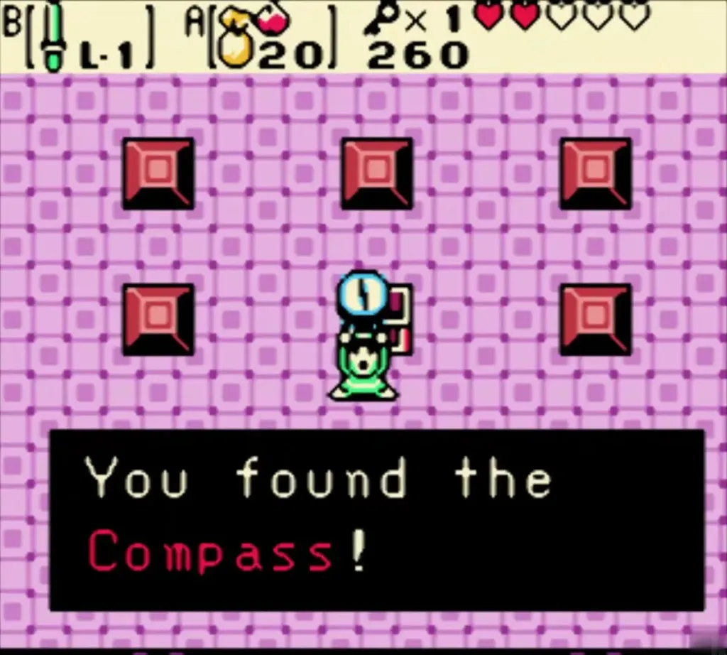 You found the Compass message box in the pink block-puzzle room of Level 2 You found the Compass message box in the pink block-puzzle room of Level 2