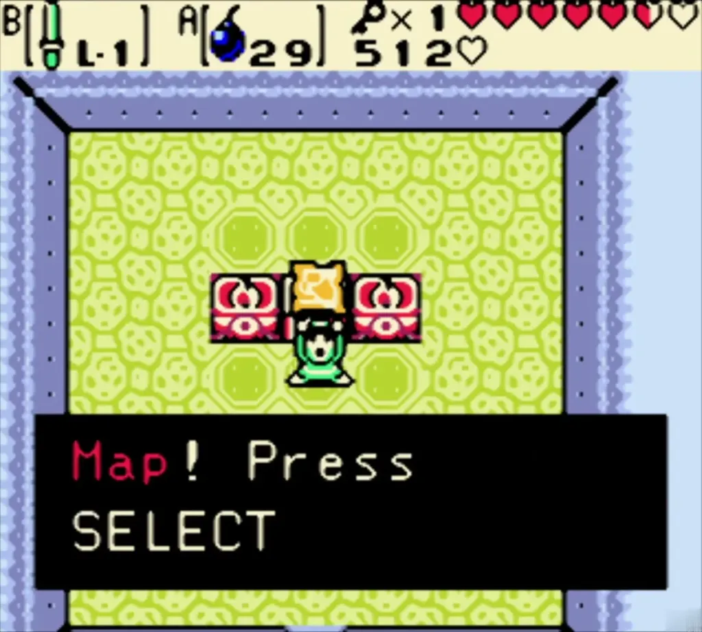 Dungeon Map message box with Link holding the map in the bombed room Dungeon Map message box with Link holding the map in the bombed room
