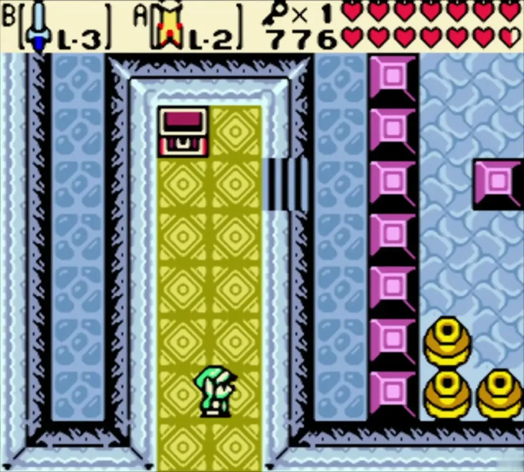 Link in the yellow-floor alcove below the opened Boss Key chest Link in the yellow-floor alcove below the opened Boss Key chest