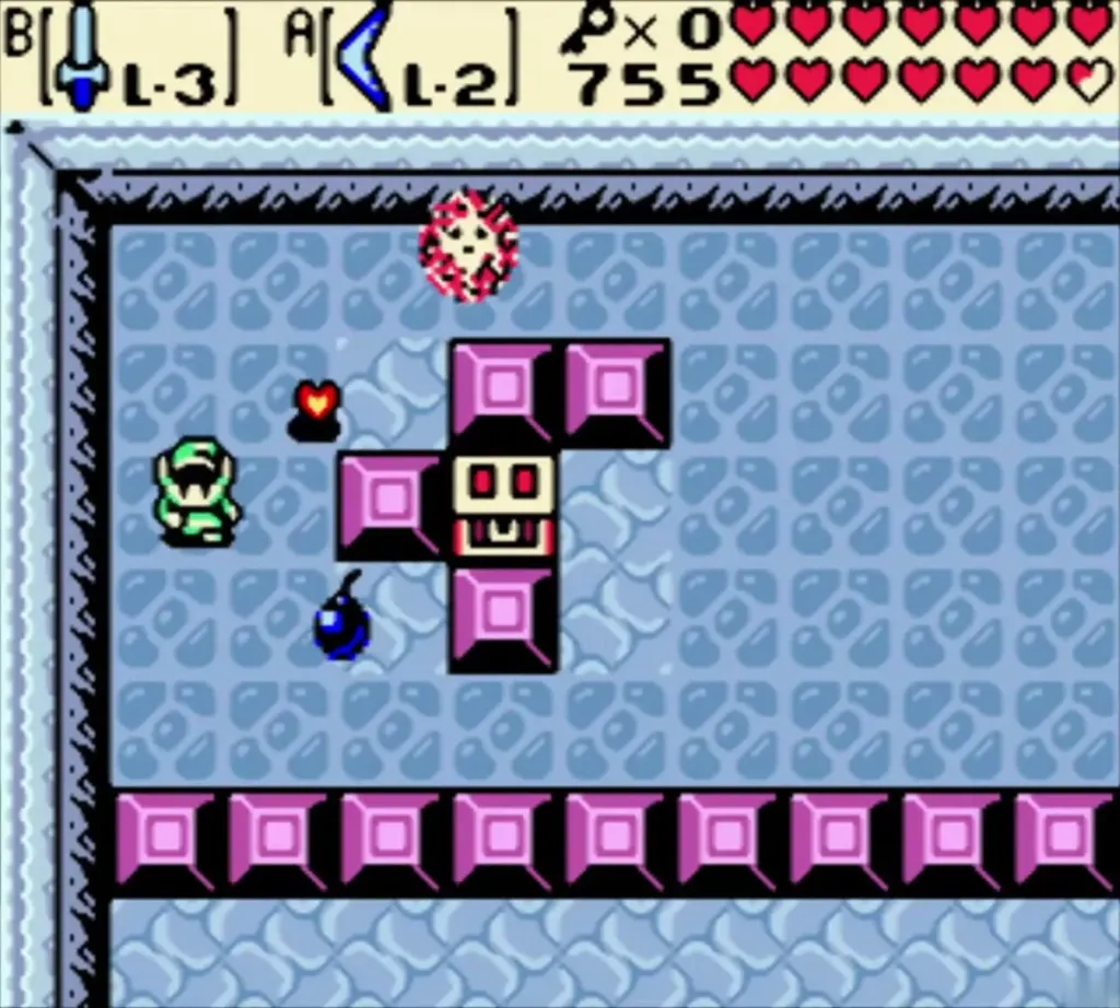 Link pulling a face block with the Magnetic Gloves in the Sword and Shield Maze Link pulling a face block with the Magnetic Gloves in the Sword and Shield Maze